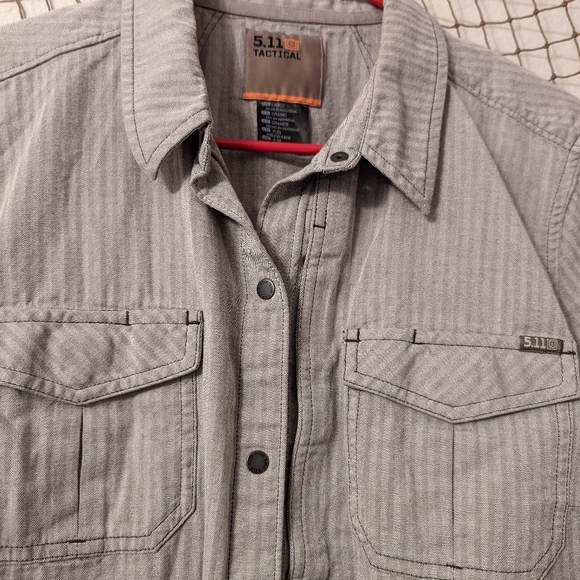 5.11 Tactical Large Cotton Long Sleeve Gray Stripped Button Down - Picture 2 of 7